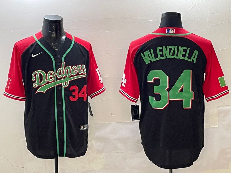 Men Los Angeles Dodgers #34 Valenzuela Black red Fashion 2025 Nike MLB Jersey style 1->los angeles dodgers->MLB Jersey